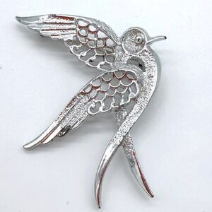 Vintage Sarah Cov Swallow Brooch Silver Tone Mid‎ Century Bird Pin Signed